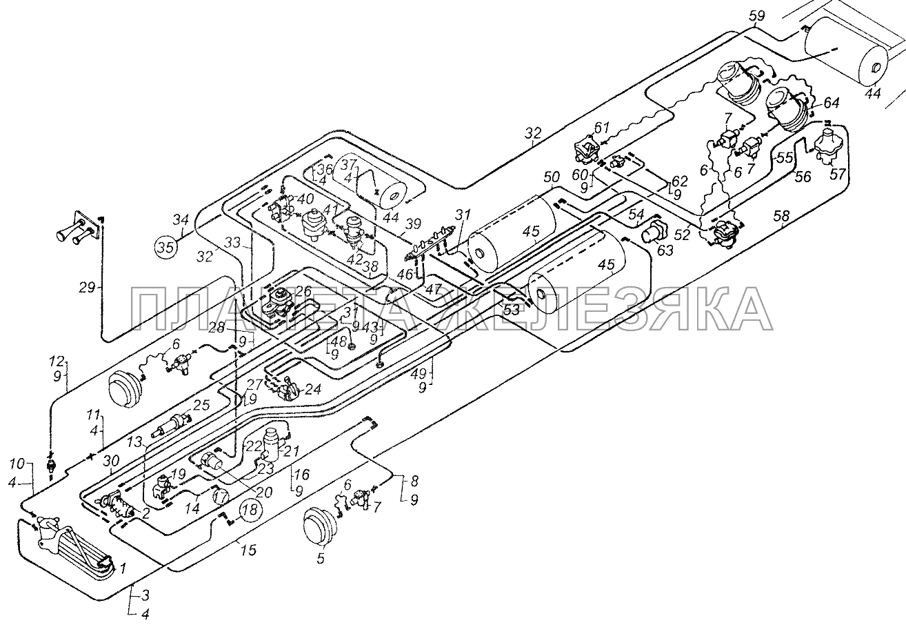 Схема тормозного привода автомобиля МАЗ-54326 МАЗ-54326